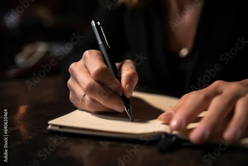 closeup shot of an unrecognisable woman writing notes in a notebook photo