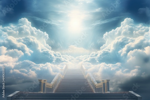 Tableau sur toile Stairs leading to the sky with cloud and heaven city