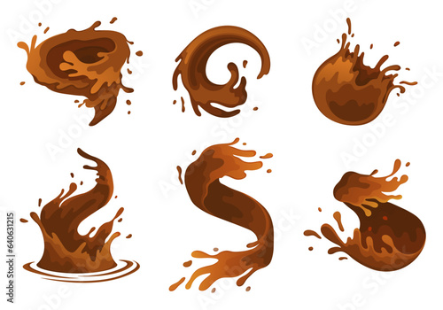 Water and juice splash liquide. Vector Illustration. A dripped droplet, delicate dancer in ballet of fluids A spill shape, unexpected art form from moment of chaos A brown water splash, coffee