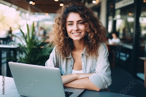 young female sat in a coffee shop working on her laptop
