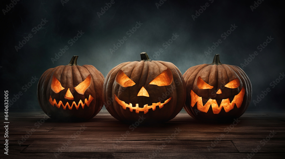 Obraz premium halloween pumpkins at night.Generative Ai