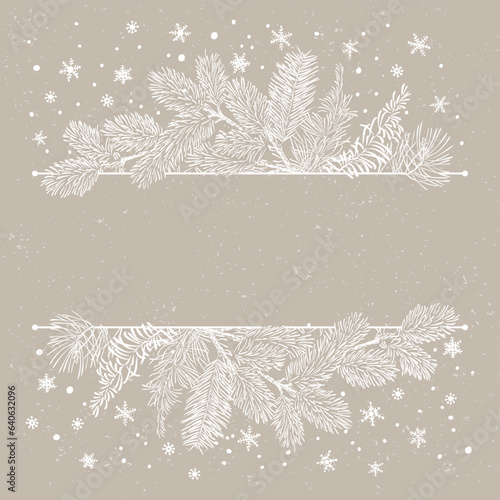 Vector card of Christmas Background with branches of christmas tree.