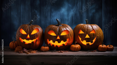 halloween pumpkins at night.Generative Ai © Shades3d