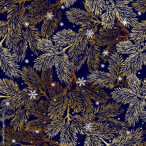 Seamless pattern with fir branches. Christmas and New Year background.