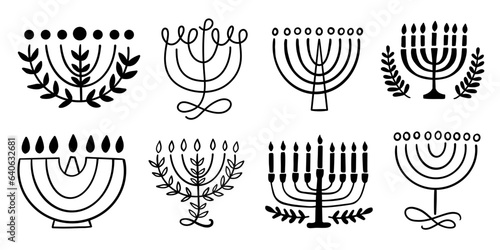 Menorah Hanukkah Shapes Set Illustration Judaism