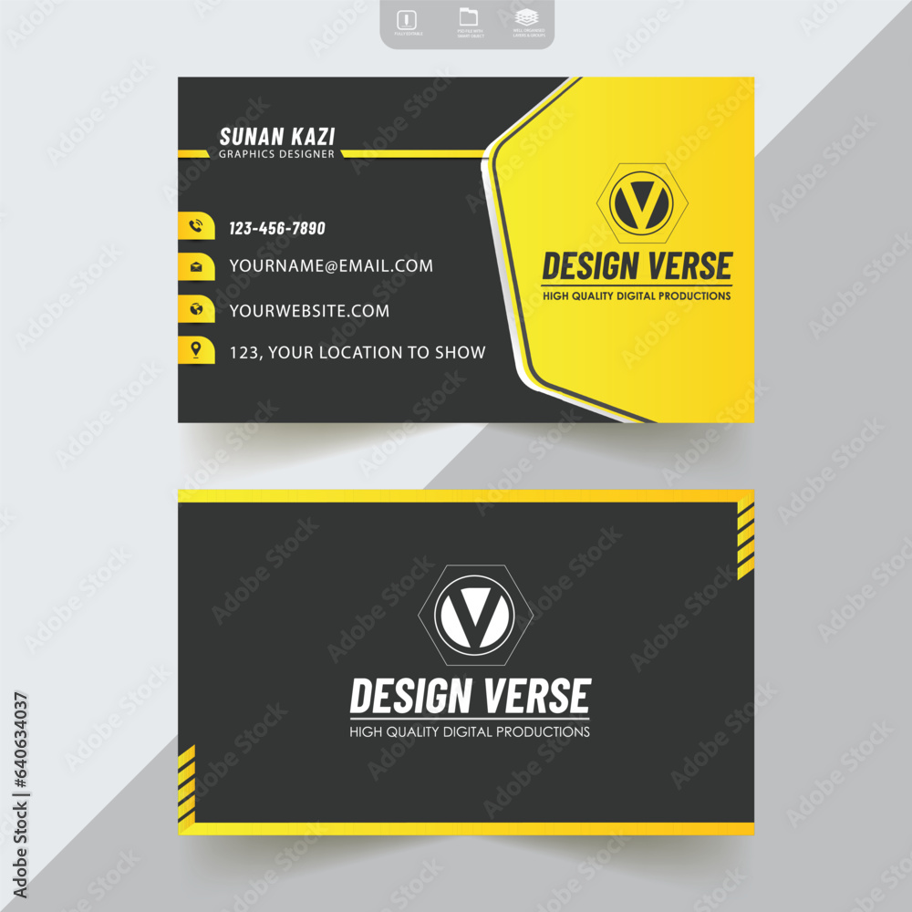 Yellow shaped creative modern business card Yellow shaped creative modern business card