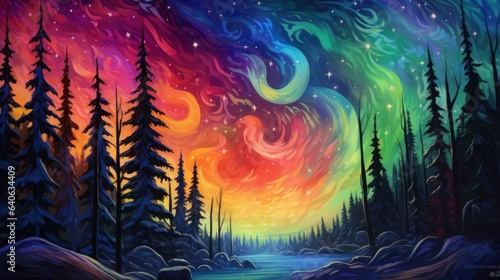 Northern Lights with vibrant colors and cosmic patterns. AI generated