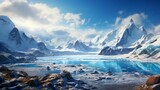 Magnificent glacial landscape, with icy-blue glaciers, snow-capped peaks. AI generated