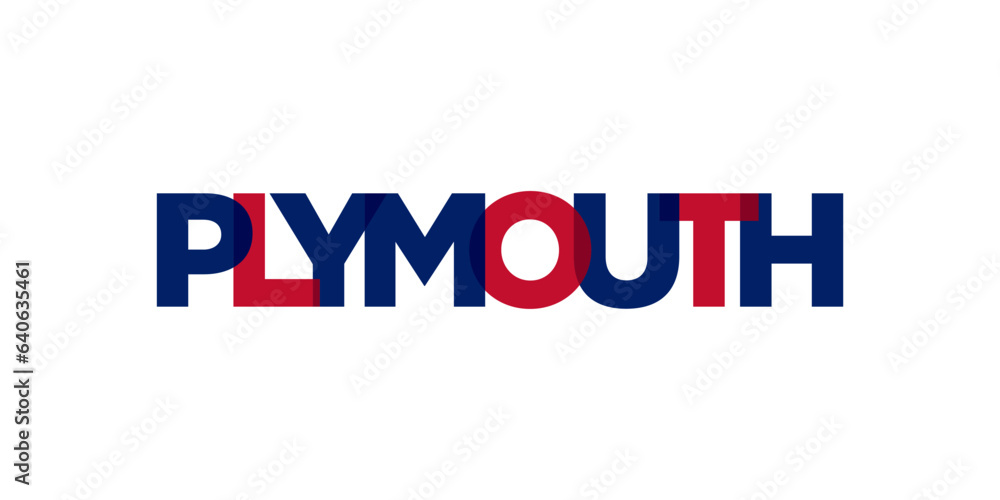 Plymouth city in the United Kingdom design features a geometric style illustration with bold typography in a modern font on white background.