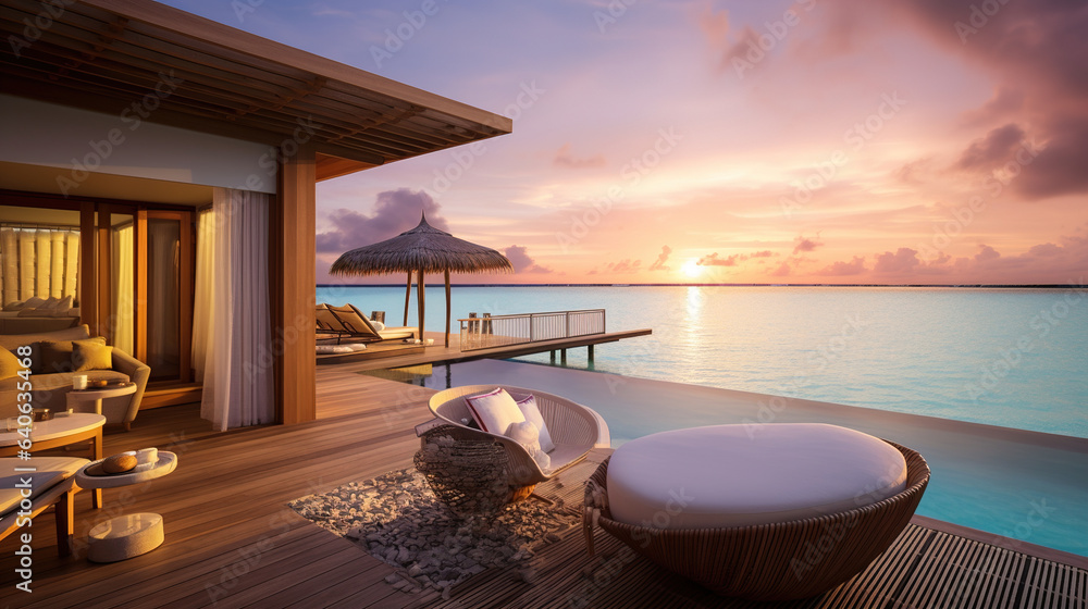 Fototapeta premium tropical resort pool.Generative Ai