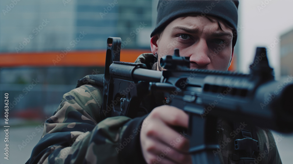 Close-up of Man holding airsoft gun Close-up of Man holding airsoft gun