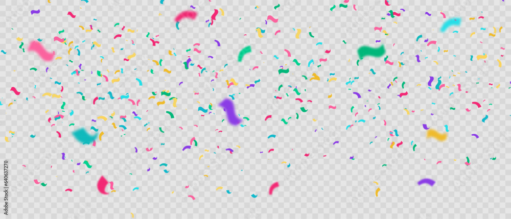 Vector confetti in PNG format. Golden confetti raining down from above. Confetti, streamers, and tinsel on a background of transparency. Perfect for holidays and birthdays.