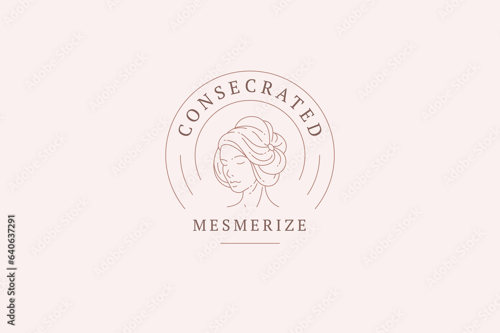 Romantic female gentle hairstyle portrait minimal line art logo design template for beauty vector Romantic female gentle hairstyle portrait minimal line art logo design template for beauty vector