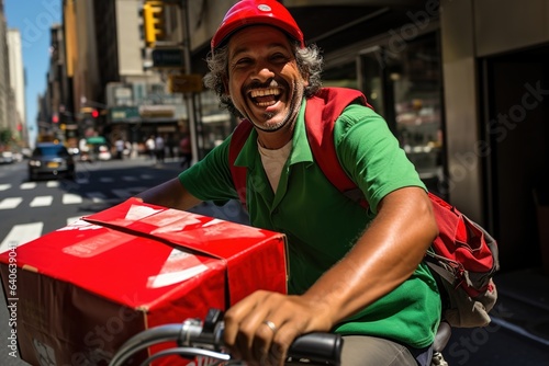 Smiling Mexican delivery man delivering a shipment in New York