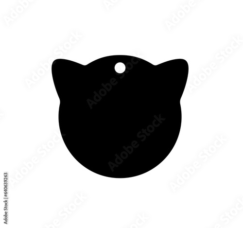 Vector isolated one single cat head kitty shape tag pendant blanc with hole colorless black and white outline silhouette shadow shape stencil solid black
