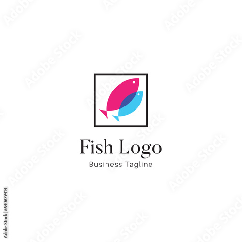 pink and blue fish logo design template vector, and fully editable