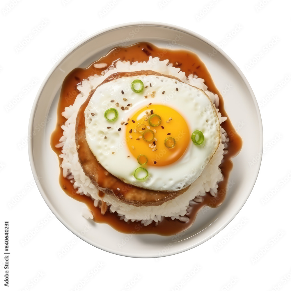 Loco Moco , traditional Hawaiian cuisine , burger patty on rice with a fried egg and brown gravy sauce Loco Moco , traditional Hawaiian cuisine , burger patty on rice with a fried egg and brown gravy sauce