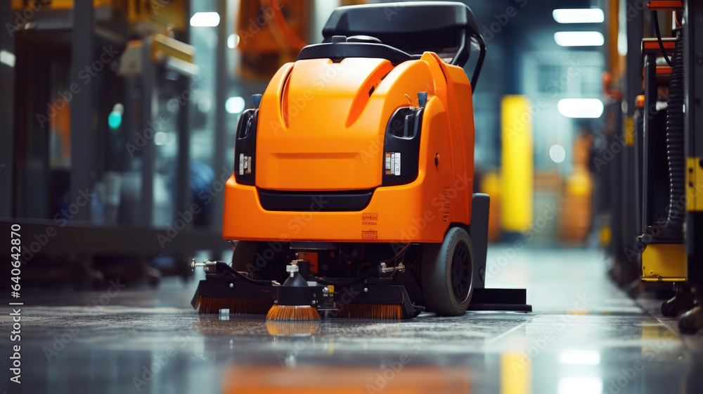 A floor cleaner machine at work