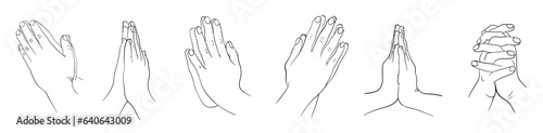 Line Drawing of Praying Hands set