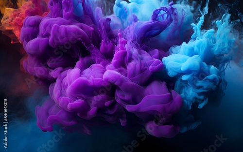 Dark purple, magenta and green smoke splashes on dark background