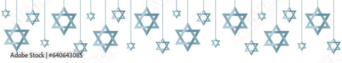 Seamless border garland with paper stars of David for Hanukkah and other Jewish holidays. Vector and PNG on transparent background.