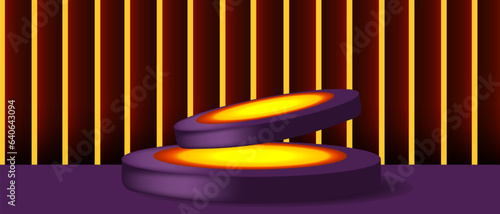 Trendy design 3d empty advertising Pedestal with light column. Design template of 3d Podium for Black Friday Sale background. Vector illustration. Cyber  Monday.