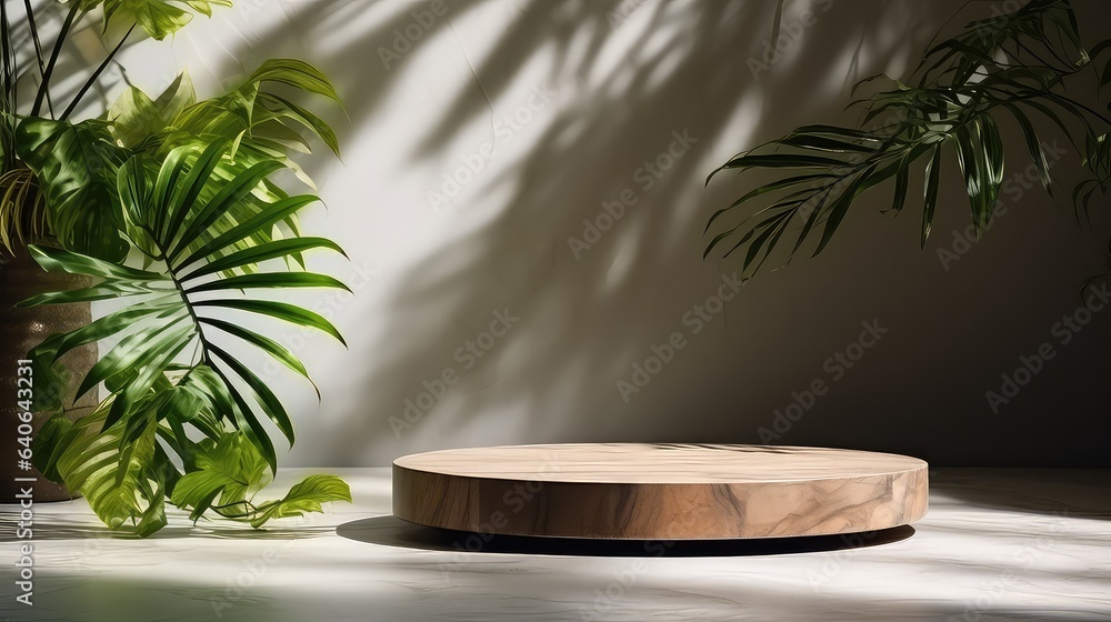 Marble Greenery Tropical Shadowed Showcase background Marble Greenery Tropical Shadowed Showcase background