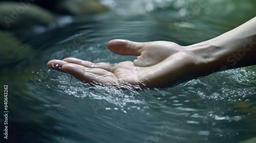 Close-up of child's hands playing with water in a stream
