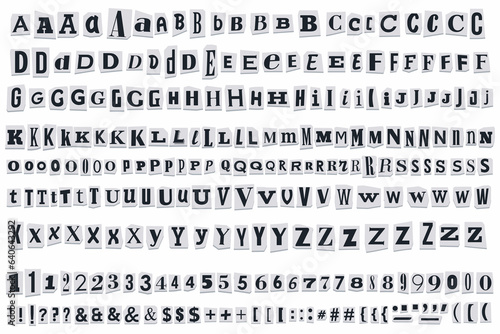 Fotografie, Tablou Paper Cut out ransom vector letters alphabet