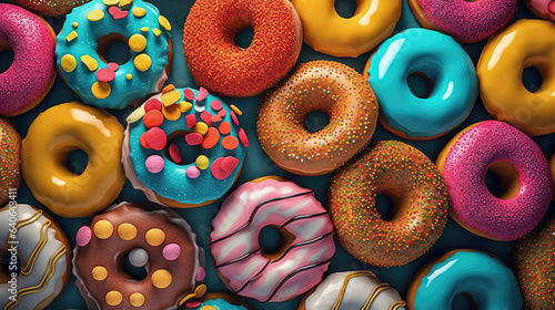 Close-up photo showcasing a playful and colorful donuts pattern