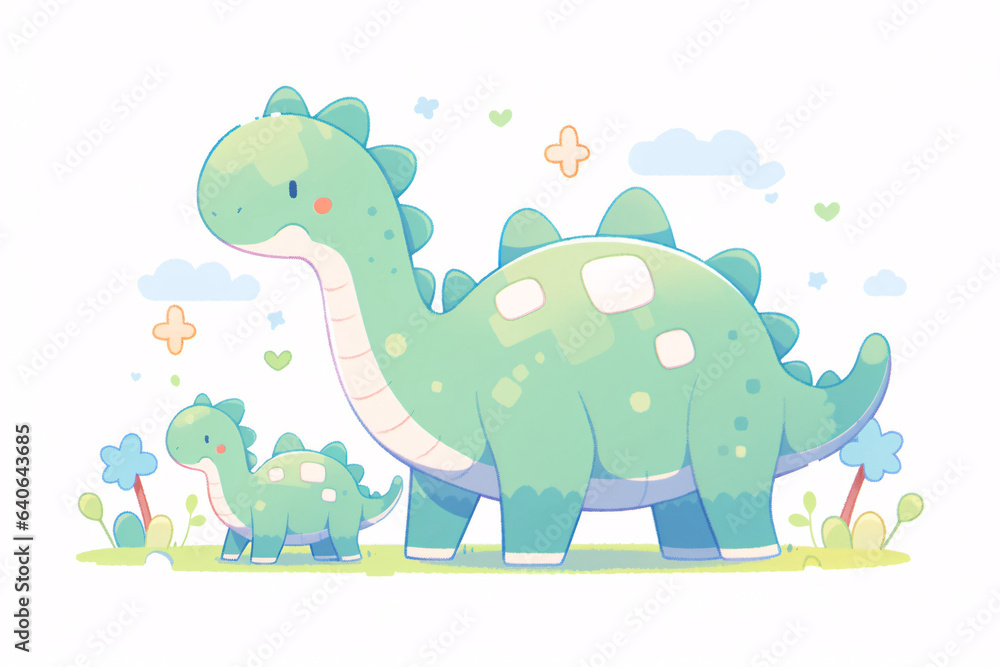 Flat Cartoon Style Cute Dinosaur Children Illustration Flat Cartoon Style Cute Dinosaur Children Illustration