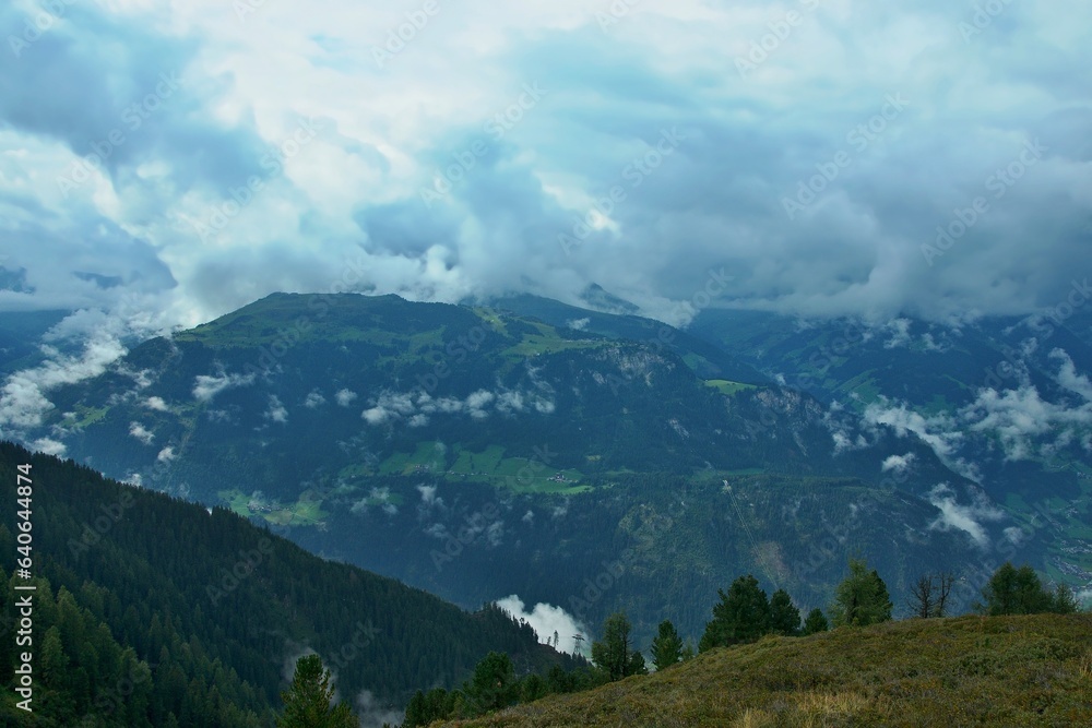 Austrian Alps - view from the footpath from the Karl von Edel hut to the upper station of the Ahornbahn cable car