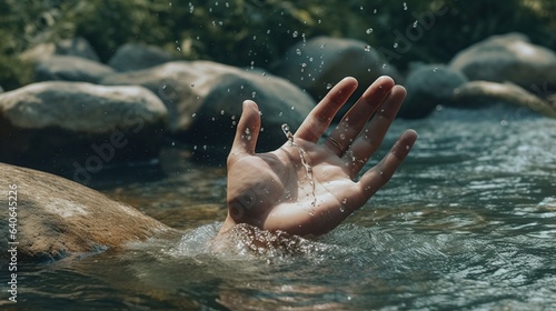 Close-up of child s hands playing with water in a stream