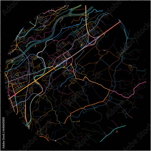 Colorful Map of Ansfelden, Upper Austria with all major and minor roads.