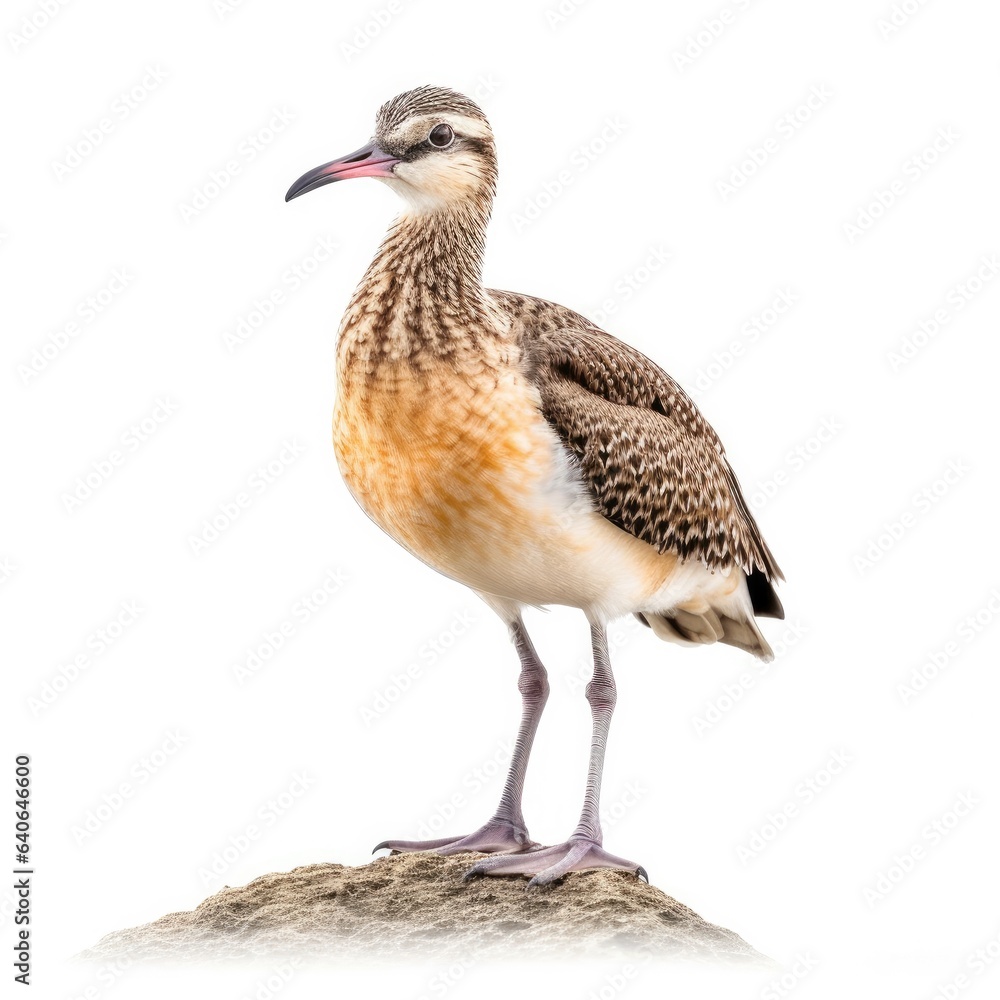 Bristle-thighed curlew bird isolated on white.