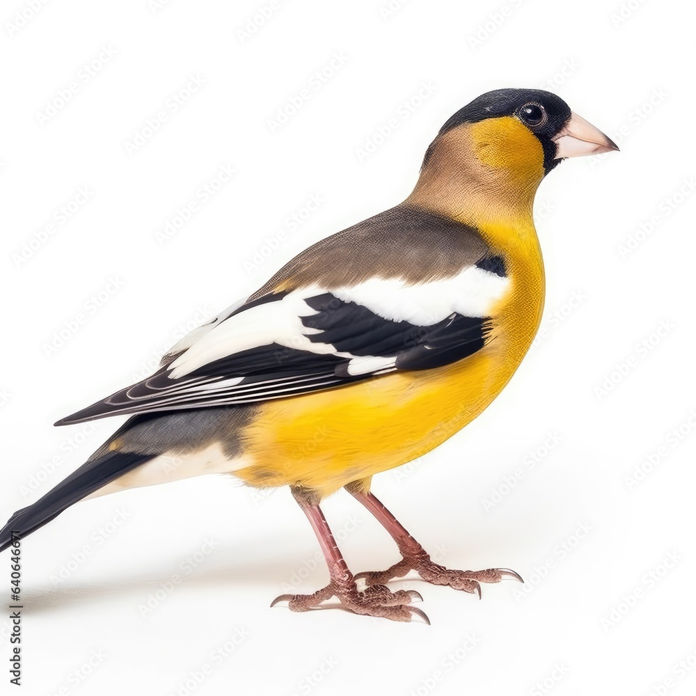 Evening grosbeak bird isolated on white. Evening grosbeak bird isolated on white.