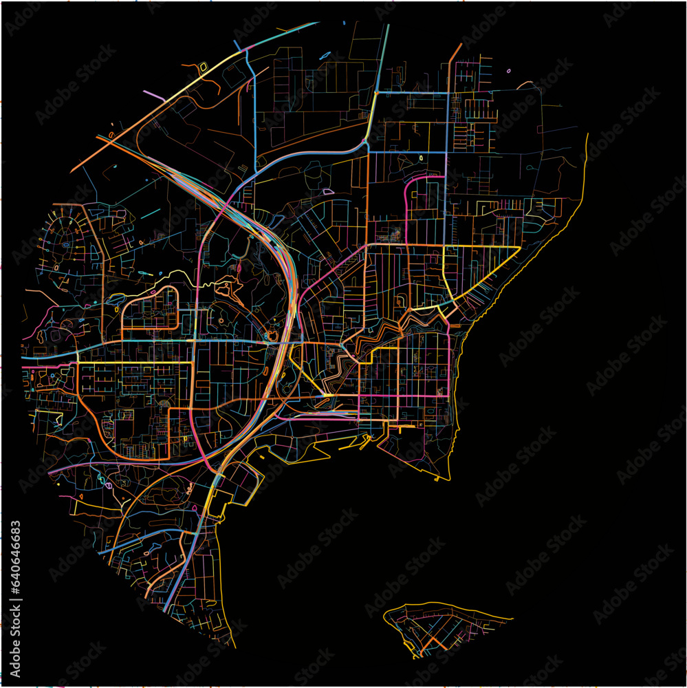 Colorful Map of Fredericia with all major and minor roads.