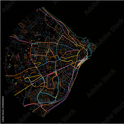 Colorful Map of Helsingor with all major and minor roads.