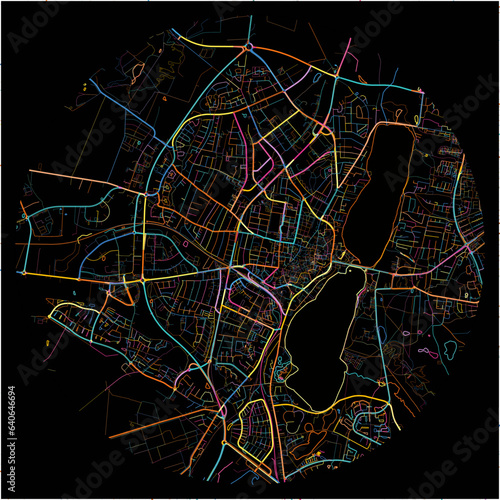 Colorful Map of Viborg with all major and minor roads.
