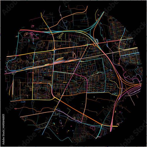Colorful Map of Taastrup with all major and minor roads.