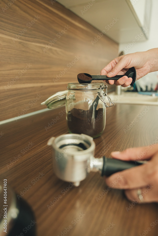 Unrecognizable person making an espresso Unrecognizable person making an espresso