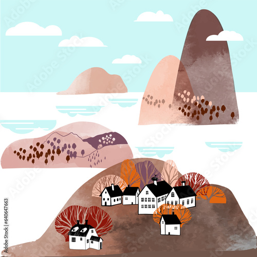 Vector autumn landscape scenary