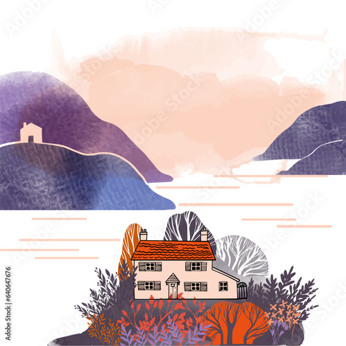Vector autumn landscape scenary