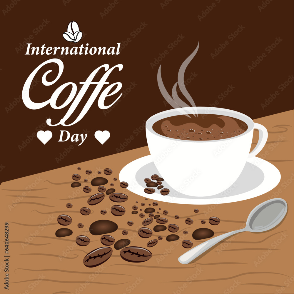 Obraz premium International coffee day dreetings design. Background, pamphlet, poster and card design for coffee shop to wellcome the International Coffe Day.