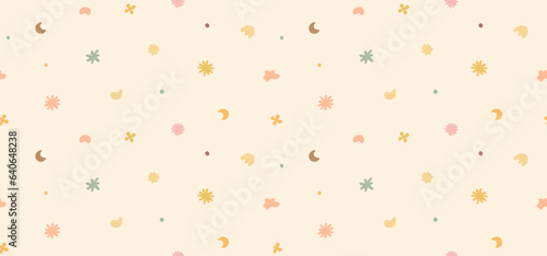 Seamless pastel colored vector pattern of abstract doodle hand drawn organic shapes.