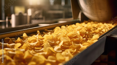 Chips on converter belt  potato chips packaging  line for the production and packaging of potato chips