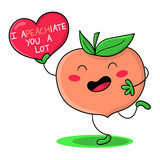 Illustration of a cute peach holding a heart with a phrase, character design, design for t-shirt