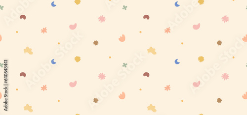 Seamless pastel colored vector pattern of abstract doodle hand drawn organic shapes.