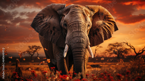 Elephant on sunset in National park of Kenya, Africa. © Matthew
