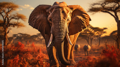 Elephant on sunset in National park of Kenya  Africa.
